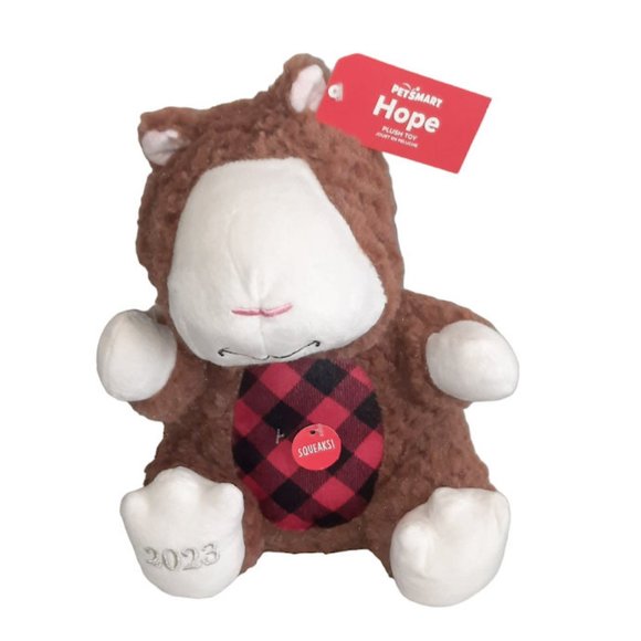 2023 PetSmart Hope The Hamster Squeaker Brown & Red Plaid Pet Plush Toy 10" NEW - Picture 1 of 4